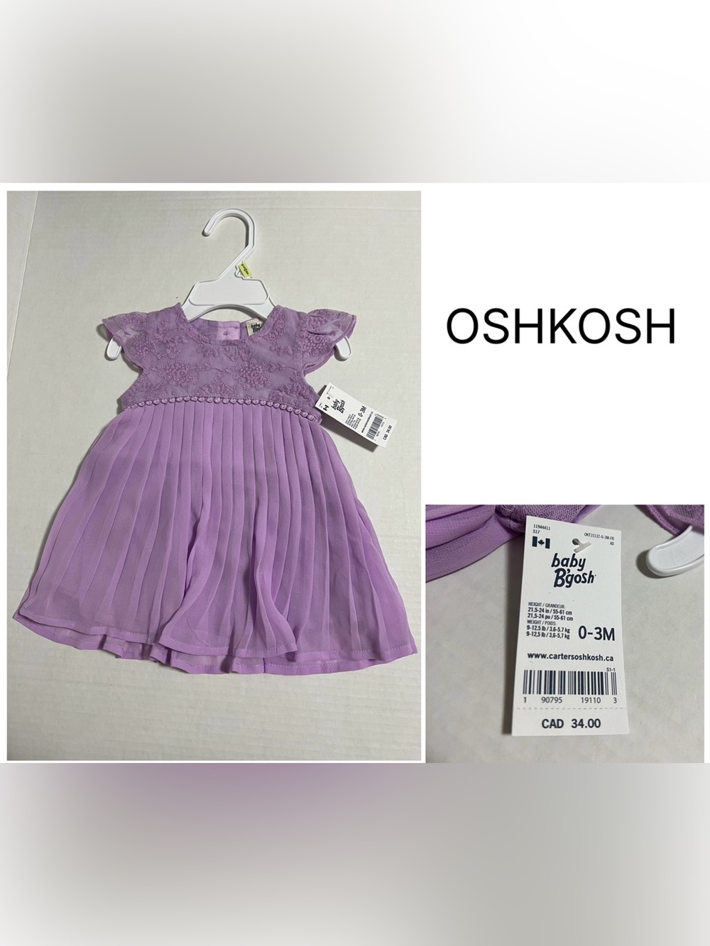 OSHKOSH - 0/3M - NWT - INFANT GIRLS PURPLE CHIFFON FLORAL DRESS